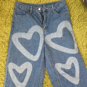 Trendy wide leg heart jeans